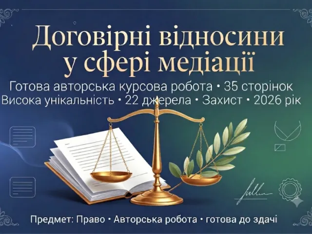 Продам готову курсову на тему: «Договірні відносини у сфері медіації»